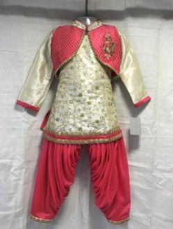 Golden Silk Casual Wear Embroidery Work Kids Patiala