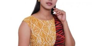 Golden Yellow Readymade Blouse For Cotton Saree-Round Neck