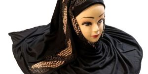 Black Color Pearl Hosiery Soft Cotton Hijab Scarves