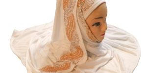 White Color Pearl and Diamond Stone Work Hosiery Soft Cotton Hijab Scarf Dupatta
