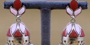 Gold Polished Silver Stone Jhumka