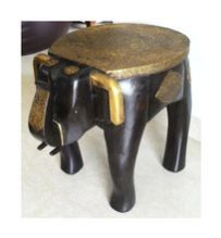 Handmade Brass Fitted Wooden Elephant Stool
