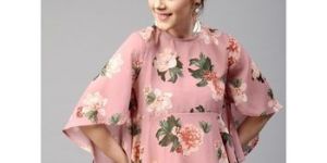 Designer Partywear Baby Pink Franch Crape Print Fancy Top