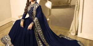 Embroidery Blue Faux Georgette Anarkali Suit