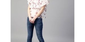 White Franch Crape Print Fancy Top