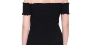 Knit Ribbed Mini Black off Shoulder Dress for Women