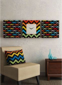 2 Wall Arts with 1 Wall Clock