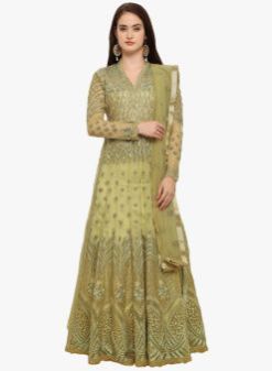 Olive Embroidered Dress Material
