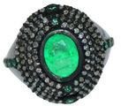 925 Sterling Silver Emeral Gemstone Diamond Ring