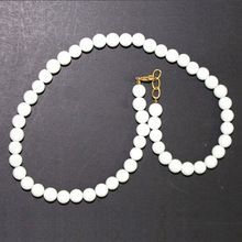 925 Sterling Silver Gold Plated White Jade Gemstone Beads Necklace