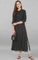 Black Rayon Printed A-Line Kurta With Belt