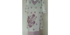 KIA WHITE COTTON KURTA PEACH EMBROIDERED