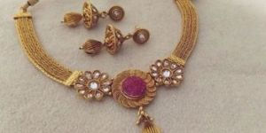 Indian Artificial Imitation Gold Plated Kundan Necklace