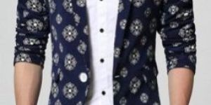 Blue Cotton Self Blazer