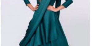 Blue Satin Embroidery Party Gown