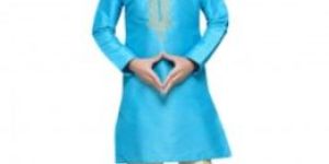 Boys Blue Cotton Embroidery Ceremony Kurta Pajama