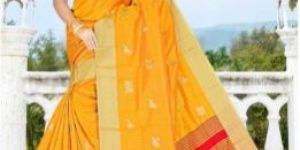 Orange Cotton Printed Party Designer Saree