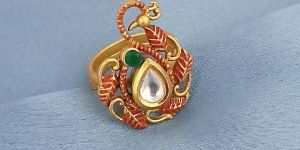 1504731C Tip Top Fashions AD Kundan Adjustable Copper Ring
