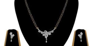Tip Top Fashions AD Stone Black Beads Mangalsutra Set