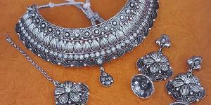 Tip Top Fashions Austrian Stone Oxidised Choker Necklace Set