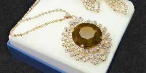 Tip Top Fashions Brown Austrian Stone Pendant Set