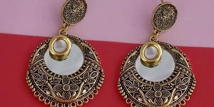 1315518 Tip Top Fashions Kundan Stone Mirror Dangler Earrings