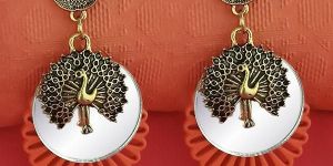 1315517D Tip Top Fashions Orange Wood Mirror Dangler Earrings