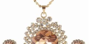 Tip Top Fashions Pink Austrian Stone Pendant Set