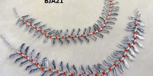 Tip Top Fashions Silver Plated Orange Anklet Set