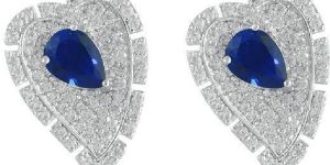 RHODIUM-PLATED BLUE-HEART EARRINGS FOR WOMEN