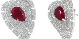 RHODIUM-PLATED RED-HEART EARRINGS FOR WOMEN