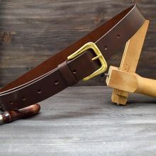 Mens Solid Brass Buckle English Brown Leather Belt