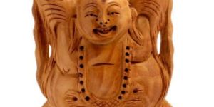 Wood Painted Buddha Head Statue