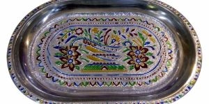 PD Craft STAINLESS STEEL MEENAKARI DECORATIVE TRAY
