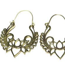 Brass Spiral Statement Tribal Hoops Symbol Earrings
