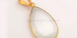 Silver Hammered White Chalcedony Pendant