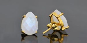 White Moonstone Gemstone Stud Earrings