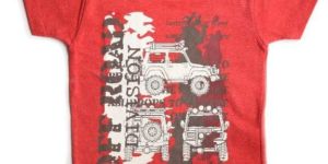 RED MELANGE GRAPHIC PRINTED HALF SLEEVE TEE