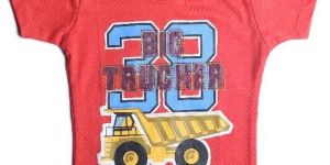 RED PRINTED HALF SLEEVE COTTON TEE