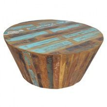 Vintage Reclaimed Wood Round Drum Coffee Table