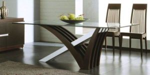 Contemporary Glass Top Dining Table Solid Wood