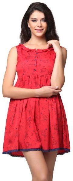 CLOVIA SHORT PRINTED FRILLED NECK NIGHTY