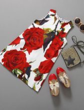 Girls Red Rose Flower Print Birthday Dress