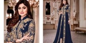 Gold Faux Georgette Embroidery Salwar Kameez