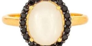 White Moonstone Gold Plated Sterling Silver Ring