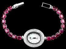 Sterling Silver Ruby Gemstone Tennis Watch Bracelet
