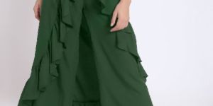 Solid Green Flared Ruffled Pants