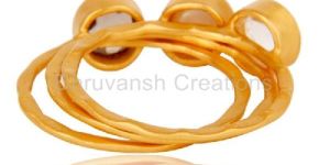 Gold Plated Brass Fashion Gemstone Crystal Pearl Smokey Topaz Three Set Ring