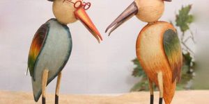 Oldage Wooden Heron Birds with Hats