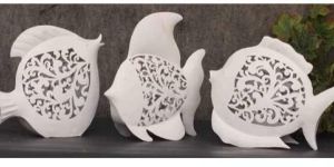 White Ceramic Clay Beautiful Fish Figurine Lanterns to Light